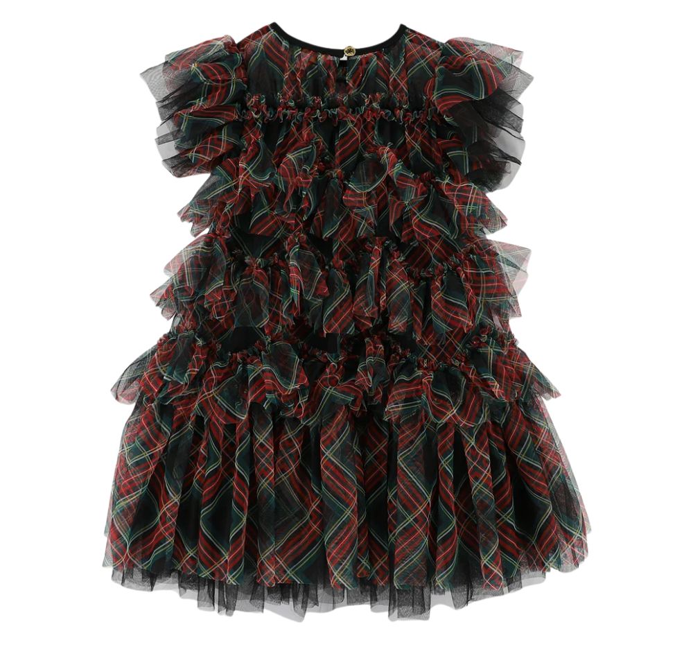 Etta Tartan Tiered Dress Black Tartan
