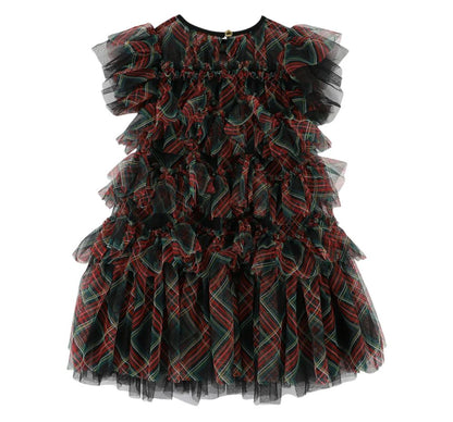 Etta Tartan Tiered Dress Black Tartan