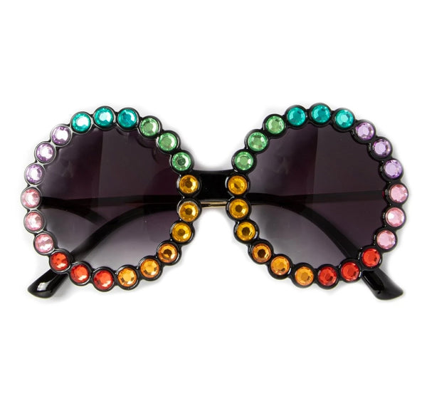 Lentes circulares negros con cristales multicolor -Bari Lynn