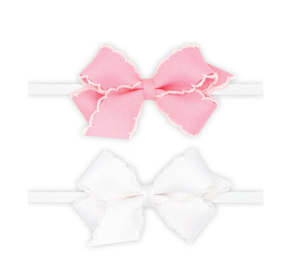 Bandas para bebé con costuras blancas moño rosa/blanco  -Wee ones