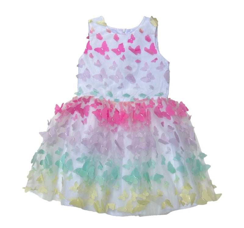Vestido Blanco Con Mariposas 3D