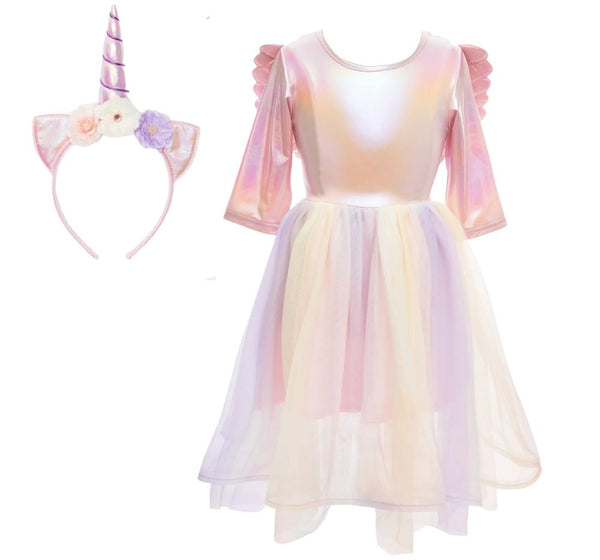 Alicorn Dress With Wings & Headband 3-4