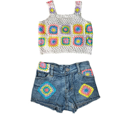 Top White & Short Navy Denim Wash