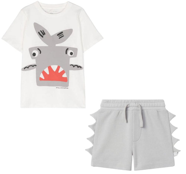 Tee With Hammer Shark Print & Shorts With Spikes