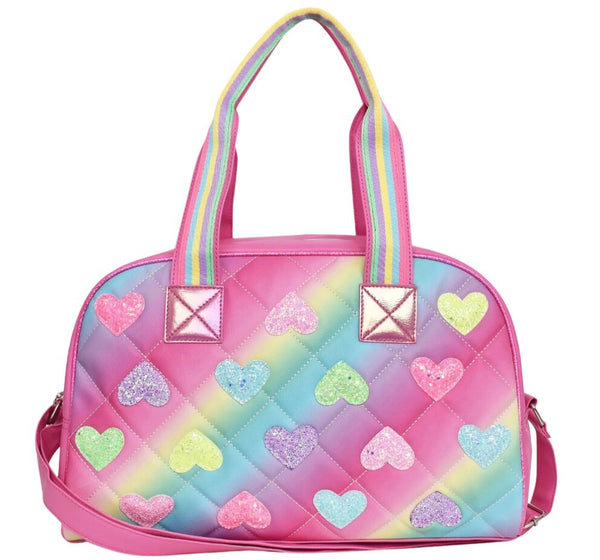 Quilted Ombre Heart Patched Medium Duffle Bag