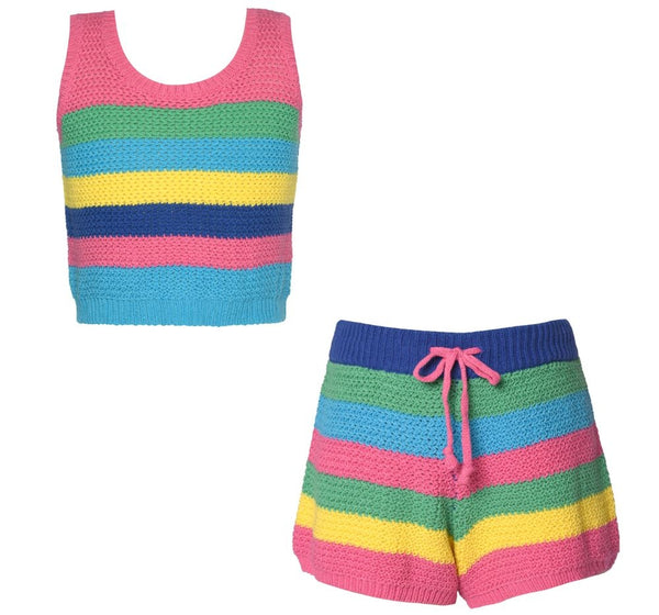 Striped Crochet Tank Top & Shorts