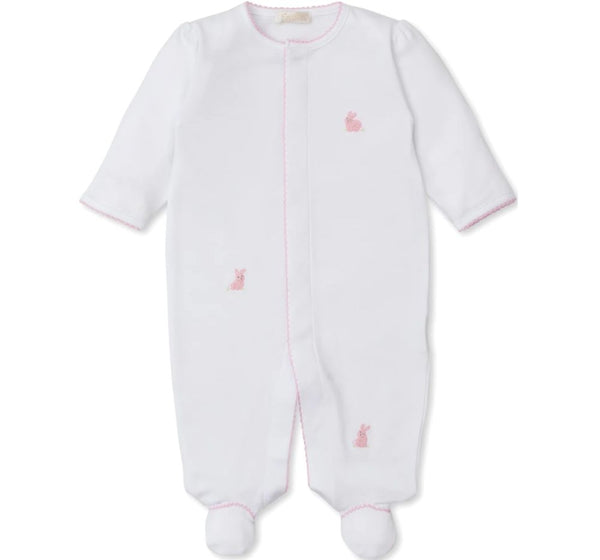 Footie W/Hand Emb Premier Cottontail Hollows White/Pink