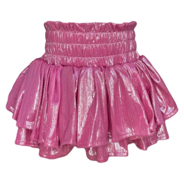 Metallic Silver Ruffled Skirt Hot Pink