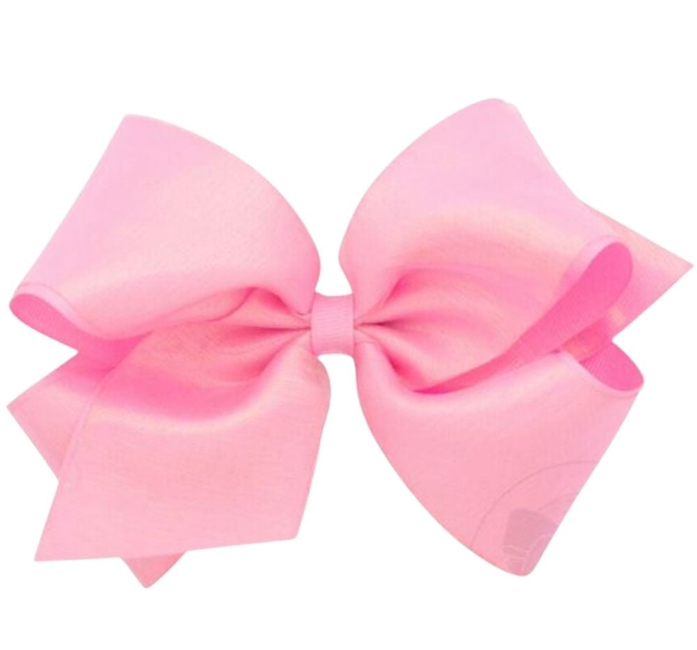 King Sheer Iridescent Grosgrain Overlay Hair Bow Pink Pearl