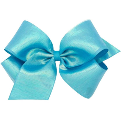 King Sheer Iridescent Grosgrain Overlay Hair Bow New Turquoise