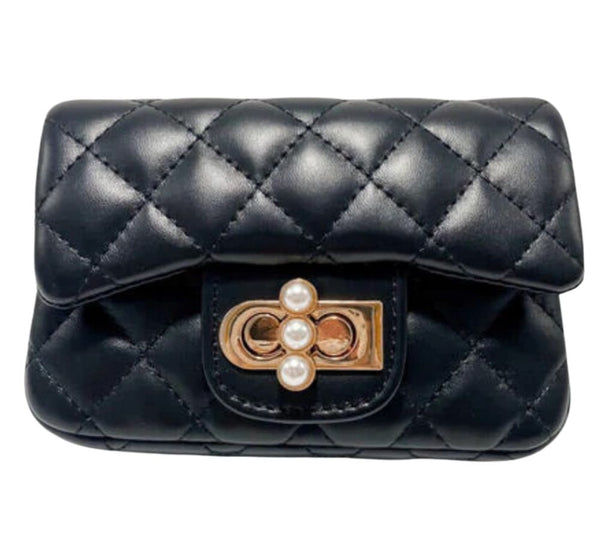 Pearl Closure Quilted Purse Jumbo Black