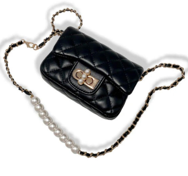 Pearl Closure Quilted Purse Jumbo Black