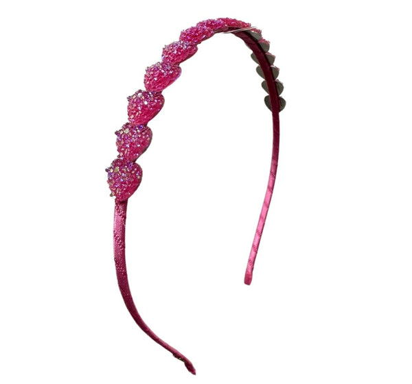 Diadema Delgada Rosa Corazones con Brillos Rosa