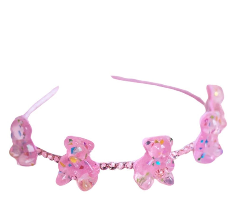 Diadema Delgada Rosa Cristales Teddy Bear