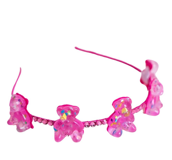 Diadema Delgada Fuchsia Cristales Teddy Bear