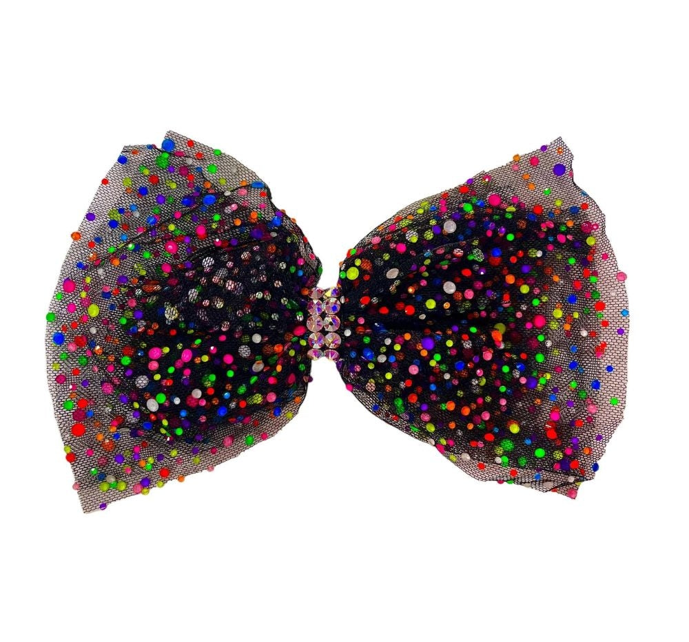 Jewel Tulle Bow Clip Black