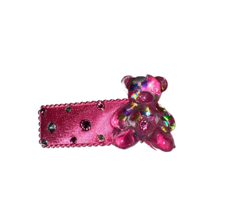 Clip Cristal Teddy Bear Satin Fucshia