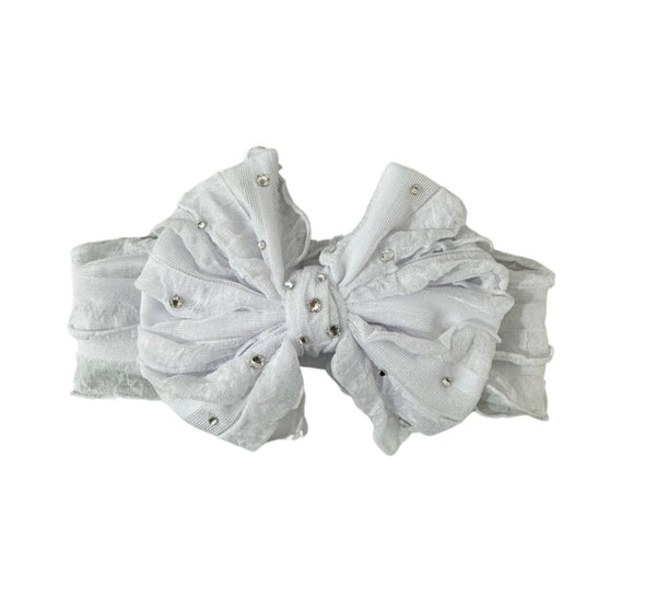 Banda Blanca Ruffle Bow Baby Cristalizado