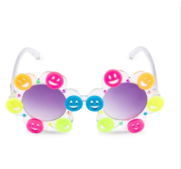 Lentes Traslúcidos Flor Cristal Carita Feliz Multi Neon