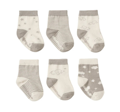 Socks 6Pk Elephant Grey 0-12M