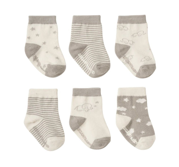 Calcetines, paquete de 6, color gris elefante, 0-12 meses