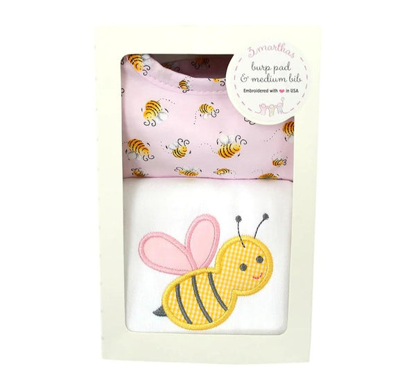 Pink Bumble Bee Bib/Burp Box Set