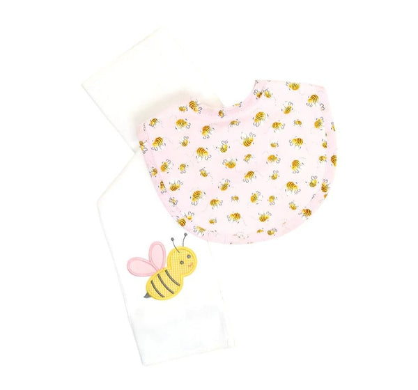 Pink Bumble Bee Bib/Burp Box Set