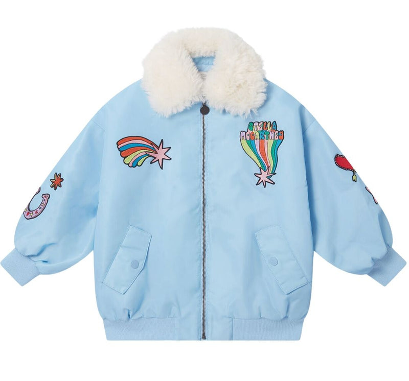 Bomber Jacket With Badges And Furry Collar