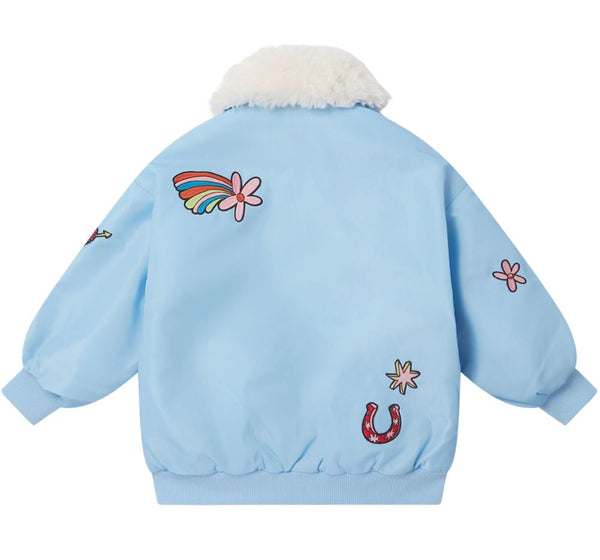 Bomber Jacket With Badges And Furry Collar