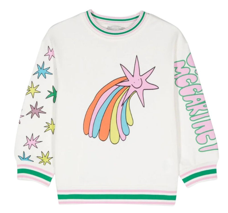 Sweatshirt With Scribble And Shotting Stars Print White