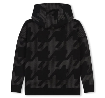 Hoodie Houndstooth Print Black
