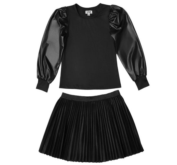 Blusa Metallic Black Y Falda Negra