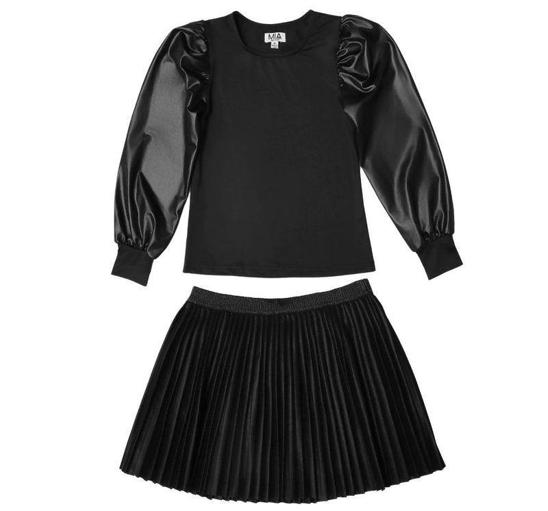 Blusa Metallic Black Y Falda Negra