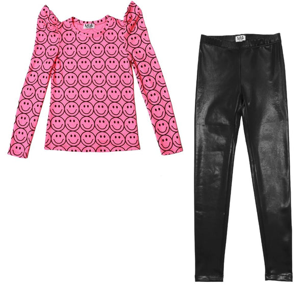 Blusa Neon Pink Y Leggins Negros