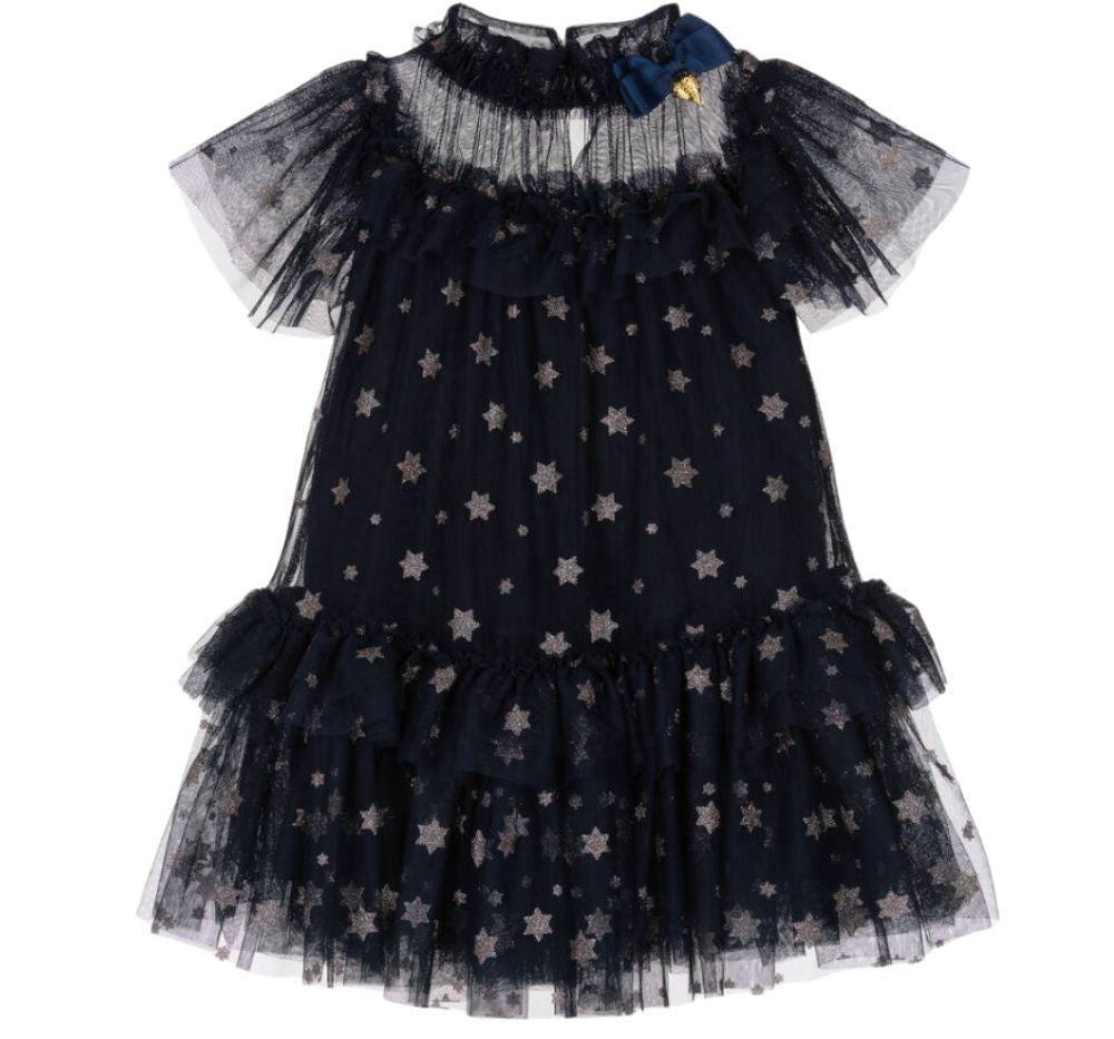 Georgette Glitter Star Dress Navy