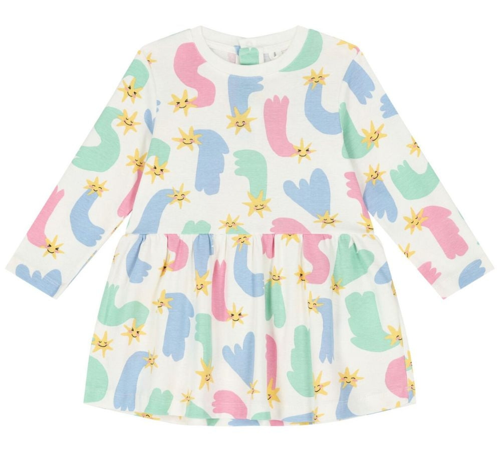 Baby Girl LS Shooting Stars Rib Dress White