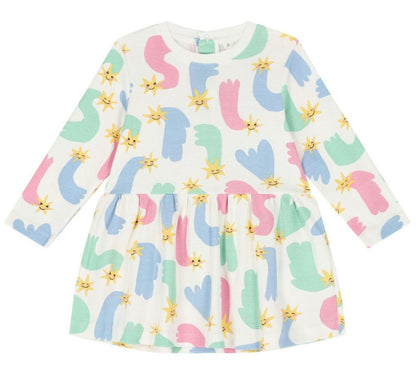 Baby Girl LS Shooting Stars Rib Dress White