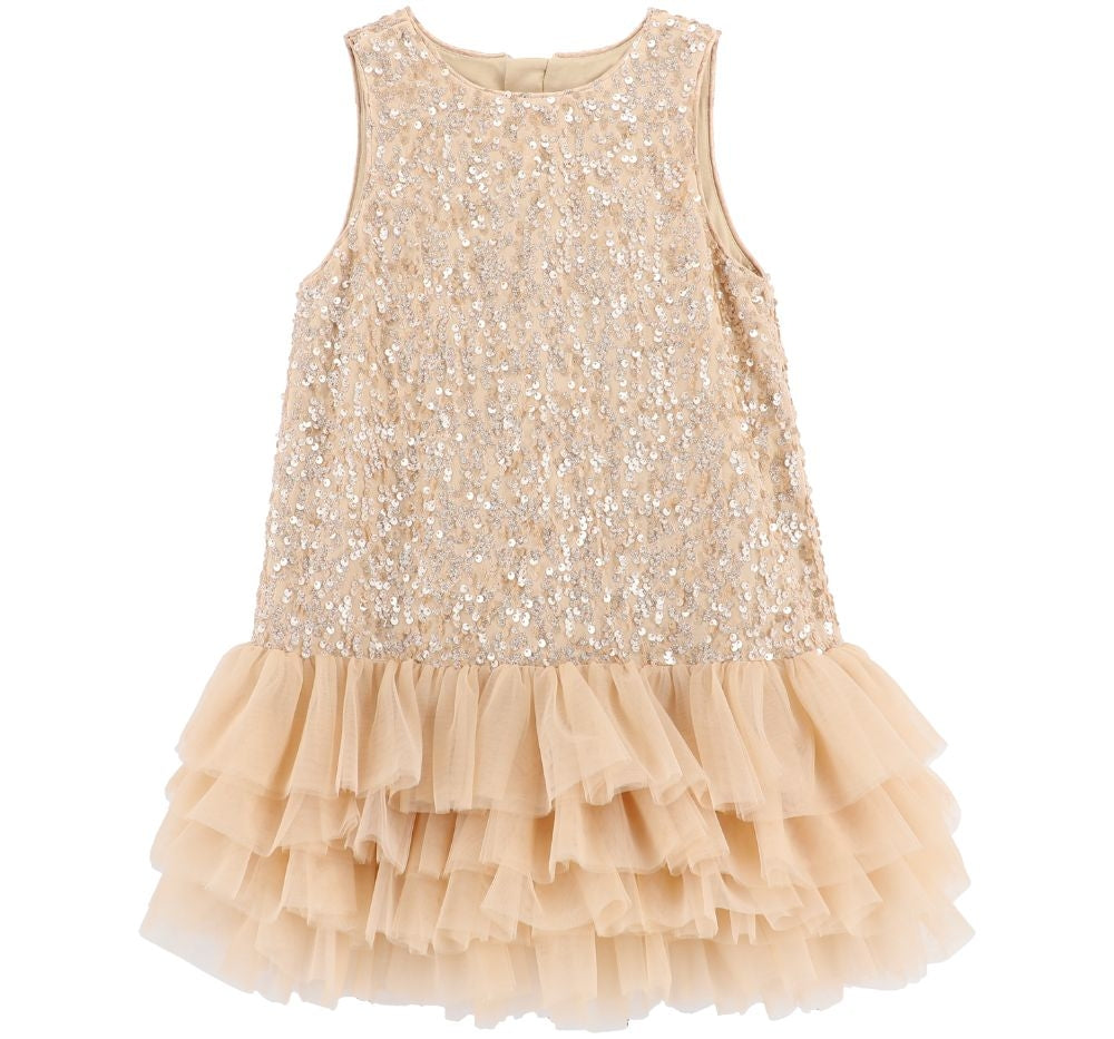 Charleston Sequin Tule Dress Caramel