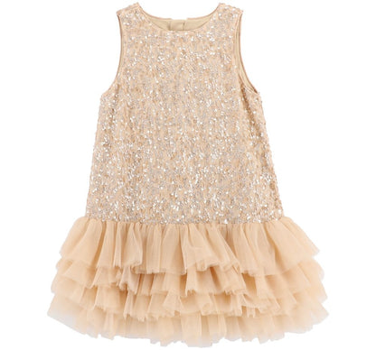 Charleston Sequin Tule Dress Caramel