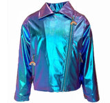 Metallic Rainbow Silver Moto Jacket Blue