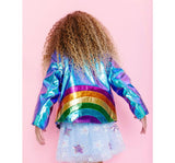 Metallic Rainbow Silver Moto Jacket Blue