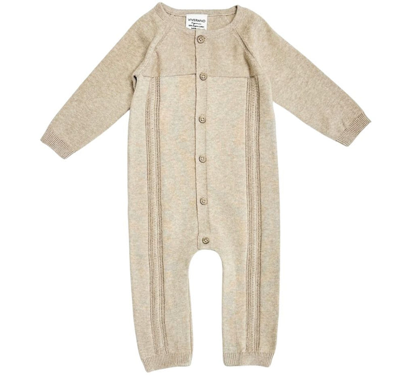 Pointelle Cable Knit Baby Jumpsuit Tan Heather