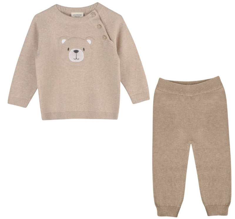 Teddy Bear Applique Raglan Baby Pullover Sweater & Legging Pants Oat Heather