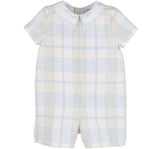 Plaid Boy Romper Blue