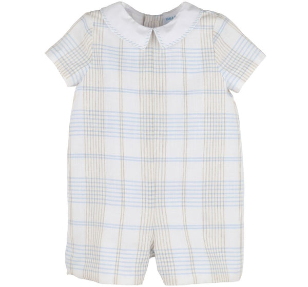 Plaid Boy Romper Blue