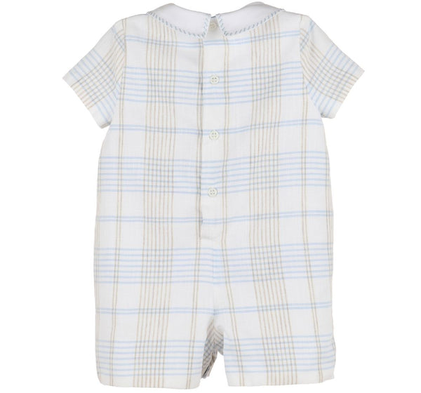 Plaid Boy Romper Blue