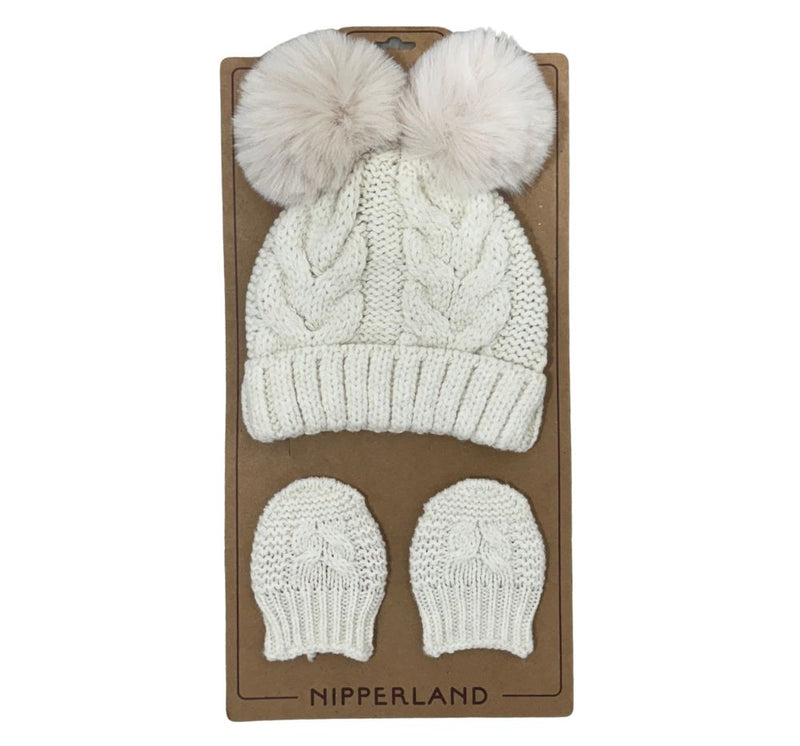 Cream Beanie Hat Set 06M