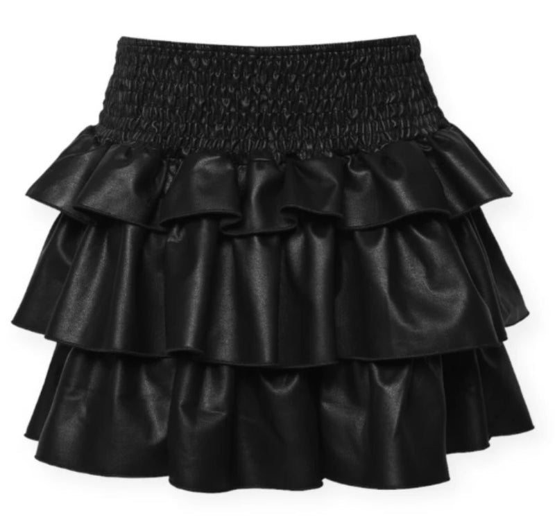 Vegan Leather Tiered Mini Skirt Black