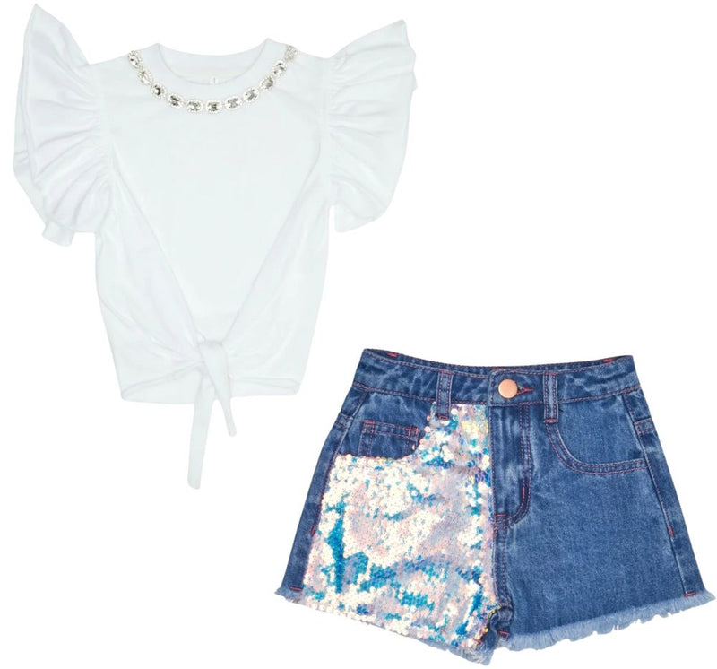 Blusa Skye Crystal Y Shorts Lentejuelas