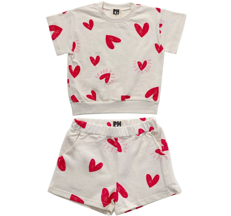 Set Blusa Y Short Estampado Corazones